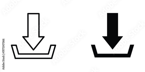 Comparison of filled and unfilled download arrows on a rectangular base