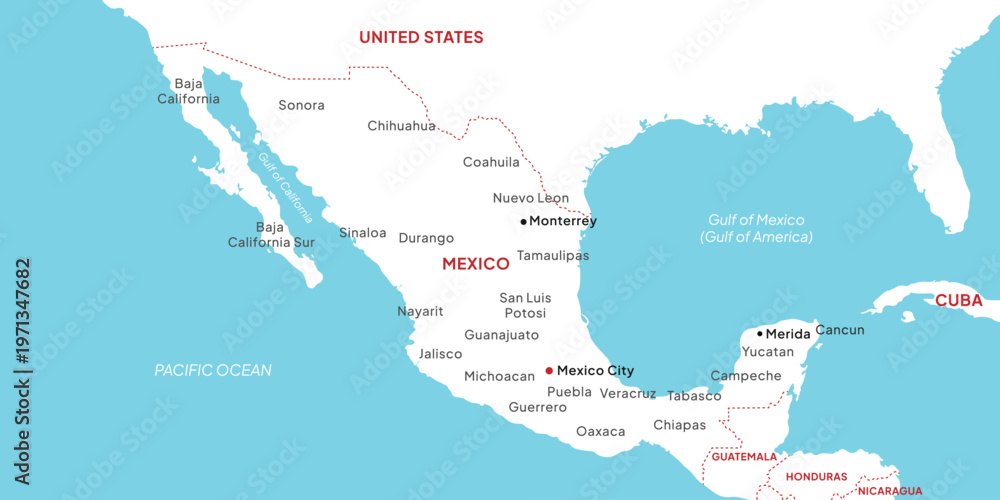 Fototapeta premium Background topographic map of Mexico. Gulf of Mexico or America
