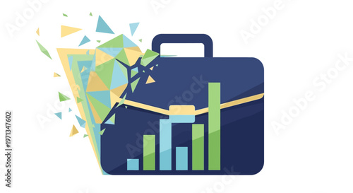 Business Briefcase with Exploding Financial Charts and Graphs