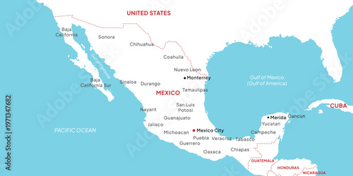 Background topographic map of Mexico. Gulf of Mexico or America