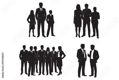 Business people silhouettes group teamwork corporate set