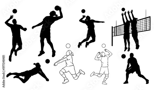 Volleyball player silhouette vector set – sports illustration bundle