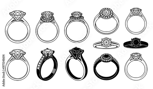 Diamond ring vector set – jewelry illustration bundle