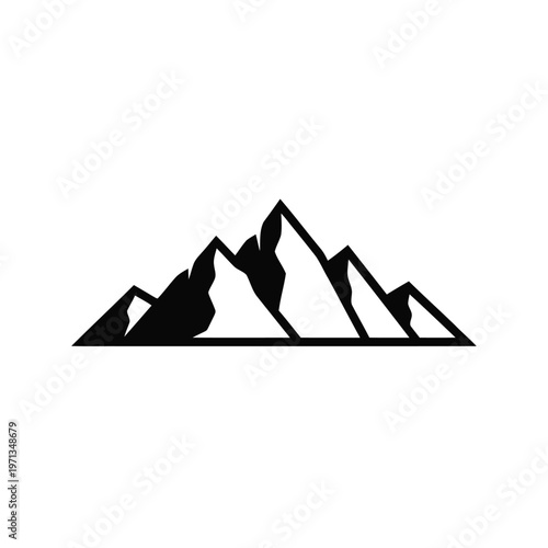 A sharp, geometric, black and white icon representing a mountain range, perfect for logos and branding