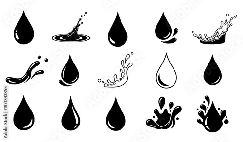Water drop silhouette vector set – bundle of liquid shapes