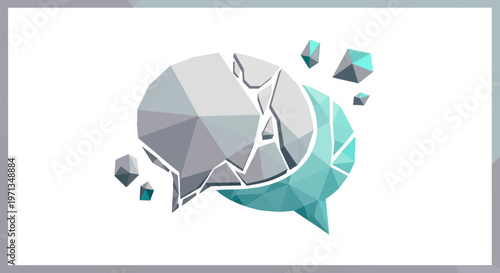 Broken Speech Bubble Icon, Communication Breakdown Concept, Abstract Low Poly Design