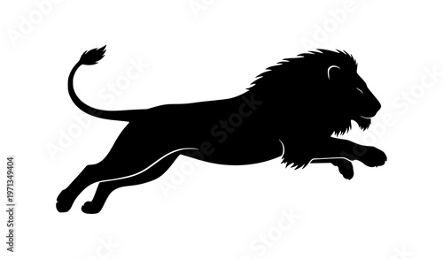 Jumping lion silhouette powerful wild animal leap pose vector illustration isolated on white background