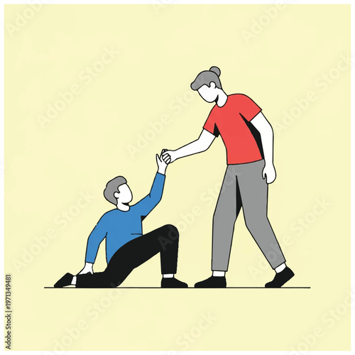 Man Assisting Fellow Man to Stand Up.