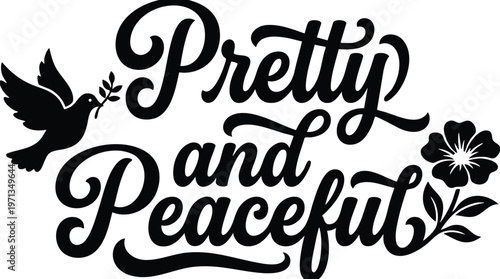 Pretty and peaceful calligraphic text with dove and flower vector art
