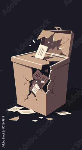 Damaged Cardboard Box with Papers.