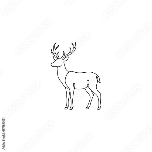 Deer with large antlers standing still.