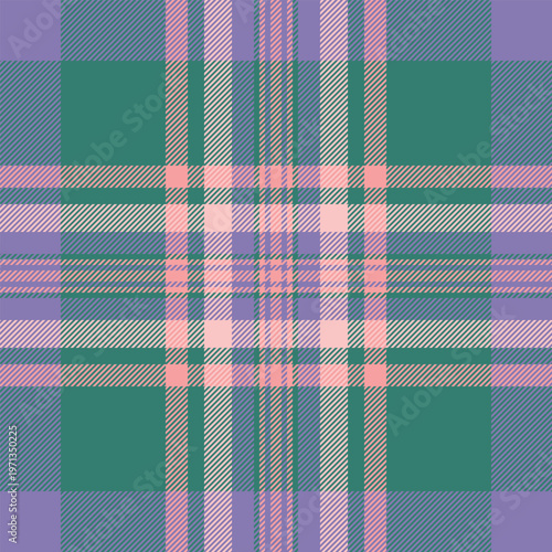 Classic seamless check tartan, quilted plaid background pattern. Professional textile vector texture fabric in teal and indigo colors.