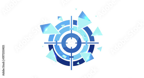 Abstract Geometric Target with Shattered Ice Shards and Blue Light