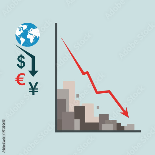 Canvas Print Global economy crisis decline graph chart.