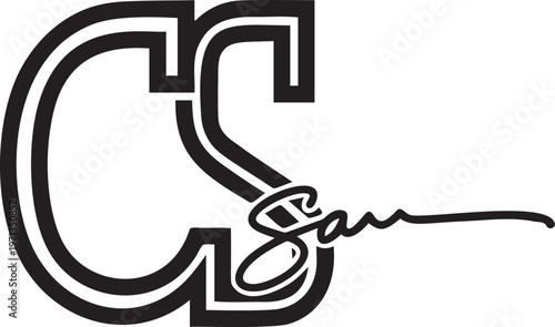 Modern black and white signature logo design for sam g and s initials.