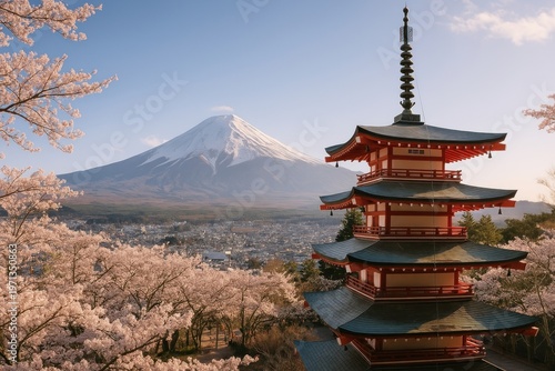 Iconic Japan cherry blossom view.