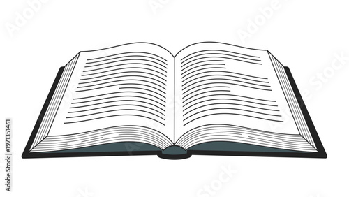 Open book with blank pages shown in a simple linear perspective view perfect for education and literature themes.