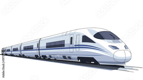 Modern high speed commuter train traveling on railway tracks for efficient urban transportation and travel concepts.