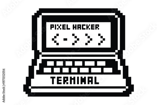 Retro Digital Pixel Interface: Hacker Terminal Screen with Monochrome Code Display