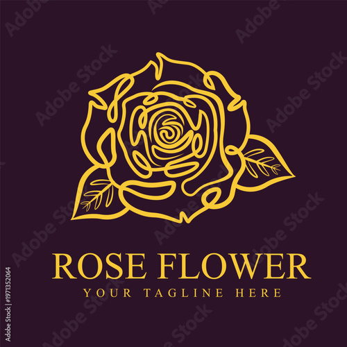 Elegant Continuous Line Art Rose Logo Template