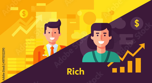 Smiling Businessman with Money Graph Chart.