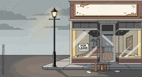 Storefront with For Lease Sign.