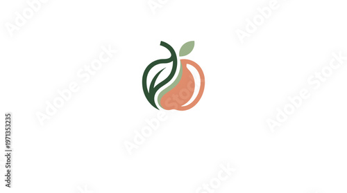 Minimalist organic apple logo with a leaf design. Healthy food concept and fresh fruit branding