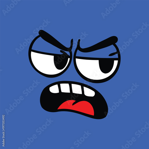 Angry face emoticon vector illustration with furrowed eyebrows and frowning mouth design