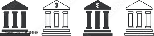 bank icon collection pediment column silhouette outline and fill