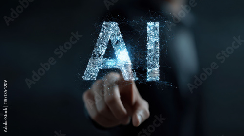 businessman interacting with artificial intelligence hologram interface concept