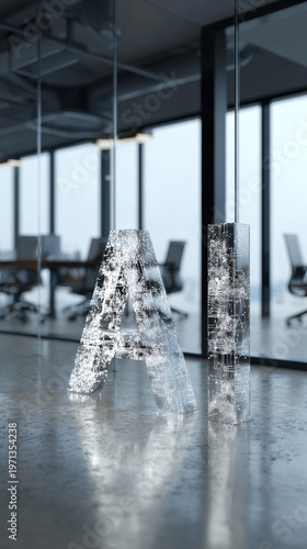 artificial intelligence text on microchip in modern office technology concept