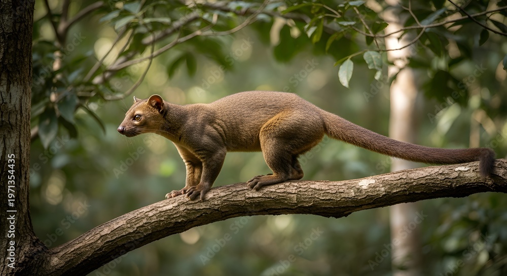 Obraz premium Fossa on a Tree Branch in Madagascar Forest