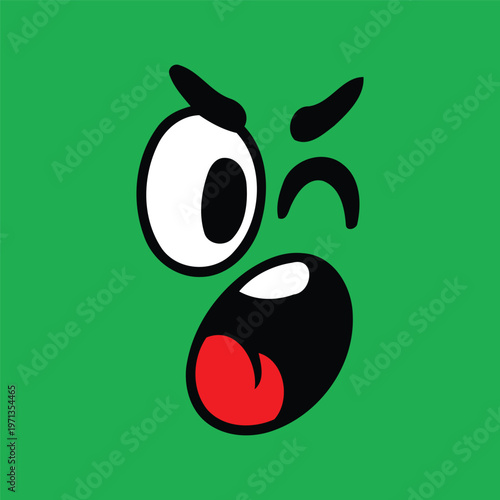 Vector illustration of a surprised cartoon face with a green background