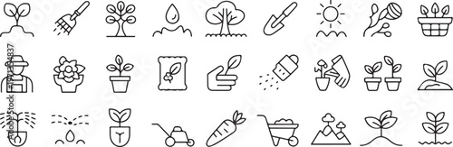 gardening outline icons potted plants flowers vegetables and tools