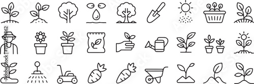 gardening vector icons tools seedling plant care and harvest set
