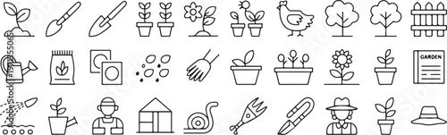 gardening vector icons seedling pot trowel watering and tools set