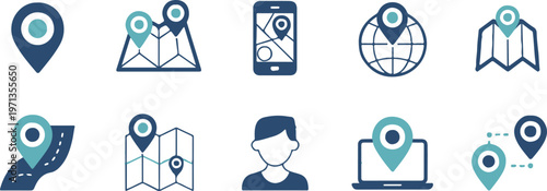 location pin and map icons set for navigation and geolocation