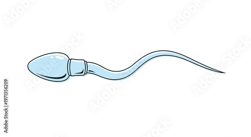 Scientific illustration of a single human sperm cell with a blue gradient representing fertility and reproduction on a white background.