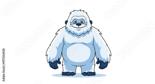 Friendly yeti or abominable snowman cartoon character with white fur and blue accents standing on a snowy ground for winter themes.