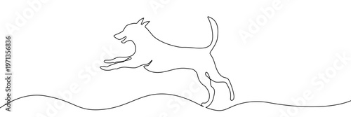 Continuous one line dog drawing art paw illustration pet heart lineart. Dog drawing one line outline print icon veterinary puppy walk footprint running head logo bulldog silhouette background vector.