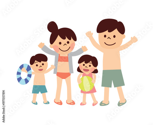 水着を着ている家族