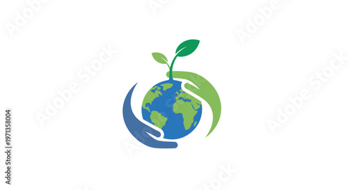 Green Earth Globe with Sprouting Leaf.