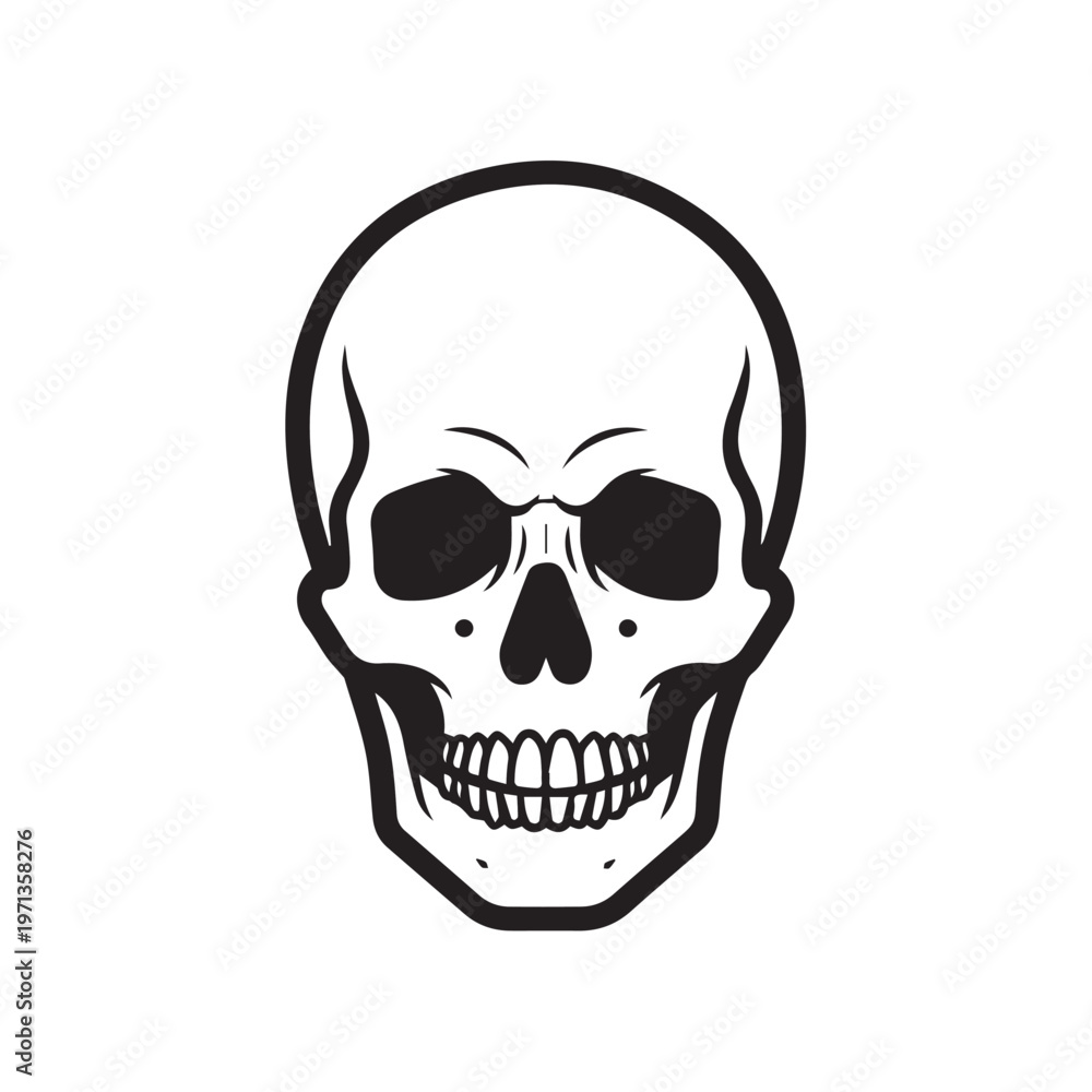 Obraz premium Black and White Skull Graphic Icon Stylized Human Head Outline Vector Art