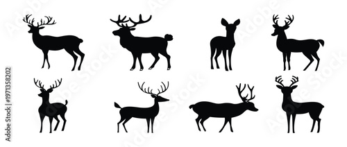  collection of deer silhouette deer and reindeer isolated 
