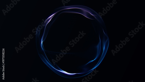 Abstract blue glowing energy ring with fluid plasma waves and circular motion, futuristic digital light loop with dynamic flow and soft luminous effect 4K