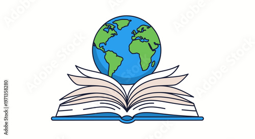 Globe on top of open book.