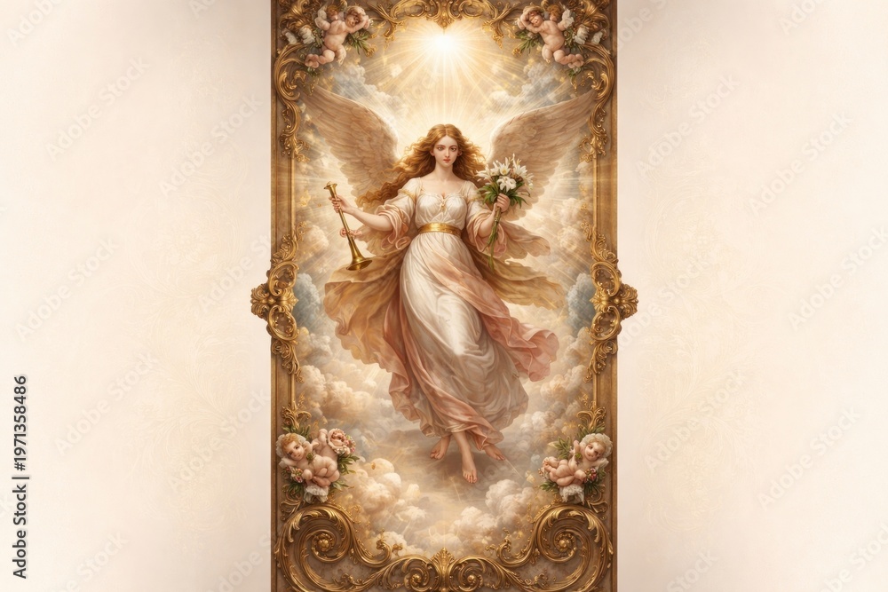 Fototapeta premium Heavenly angelic figure with flowers.