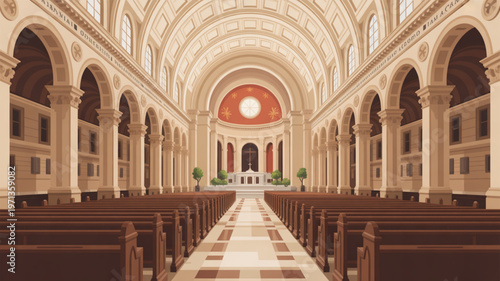 Sacred Sanctuary: An awe-inspiring perspective of an ornate sanctuary. The image showcases intricate architecture, arches, and a sense of serenity.