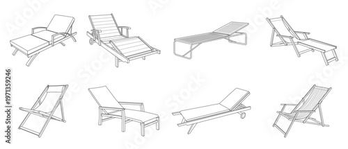 Set of deck chair vector illustration