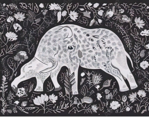 Stylized illustration of a white boar in a dark forest.